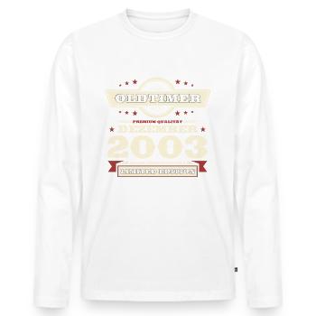 20. Geburtstag Oldtimer Dezember Jahrgang 2003 - Männer Premium Bio Langarmshirt - Weiß - Vorne - Nico (187cm)