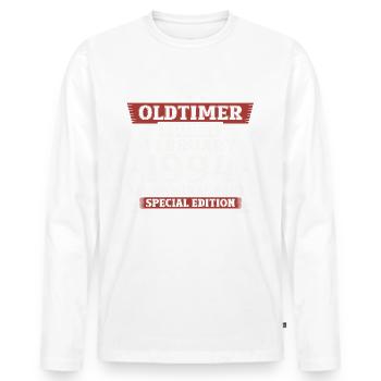 30. Geburtstag Oldtimer Februar Jahrgang 1994 - Männer Premium Bio Langarmshirt - Weiß - Vorne - Nico (187cm)