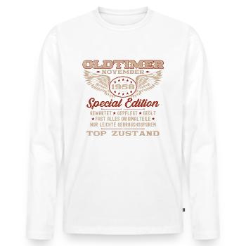 66. Geburtstag Oldtimer November 1958 Jahrgang 58 - Männer Premium Bio Langarmshirt - Weiß - Vorne - Nico (187cm)