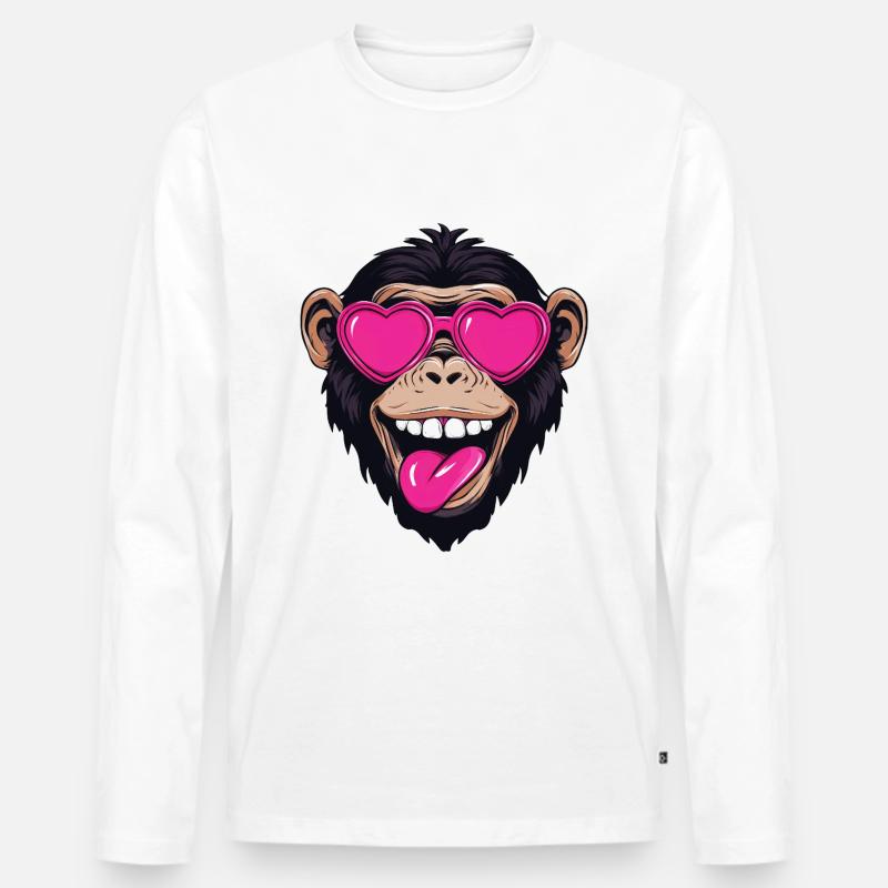 Crazy Gorilla Monkey with Heart Sunglasses :) - Men's Premium Organic Long Sleeve Shirt - white
