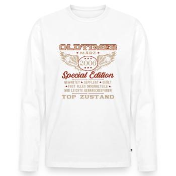 18. Geburtstag Oldtimer März Jahrgang 2006 - Männer Premium Bio Langarmshirt - Weiß - Vorne - Nico (187cm)