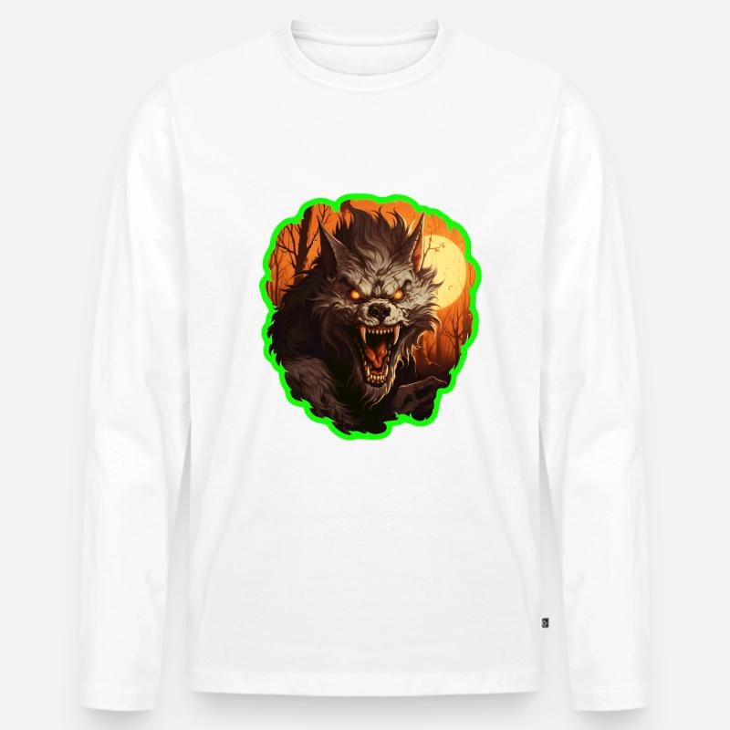 Halloween Werwolf - Männer Premium Bio Langarmshirt - Weiß