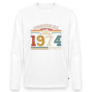 51ème anniversaire cadeau mari Original février 1974 - T-shirt manches longues Premium bio Homme - blanc - Devant - Nico (187cm)