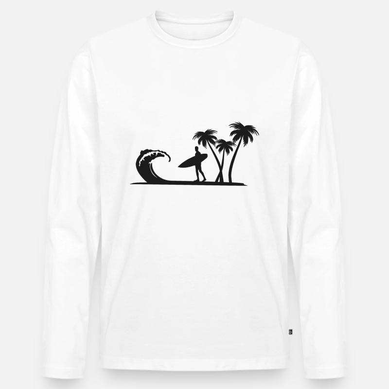 Strand mit Surfer - Männer Premium Bio Langarmshirt - Weiß
