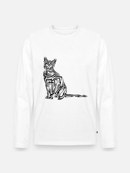 Katze Tribal Tattoo - Männer Premium Bio Langarmshirt - Weiß