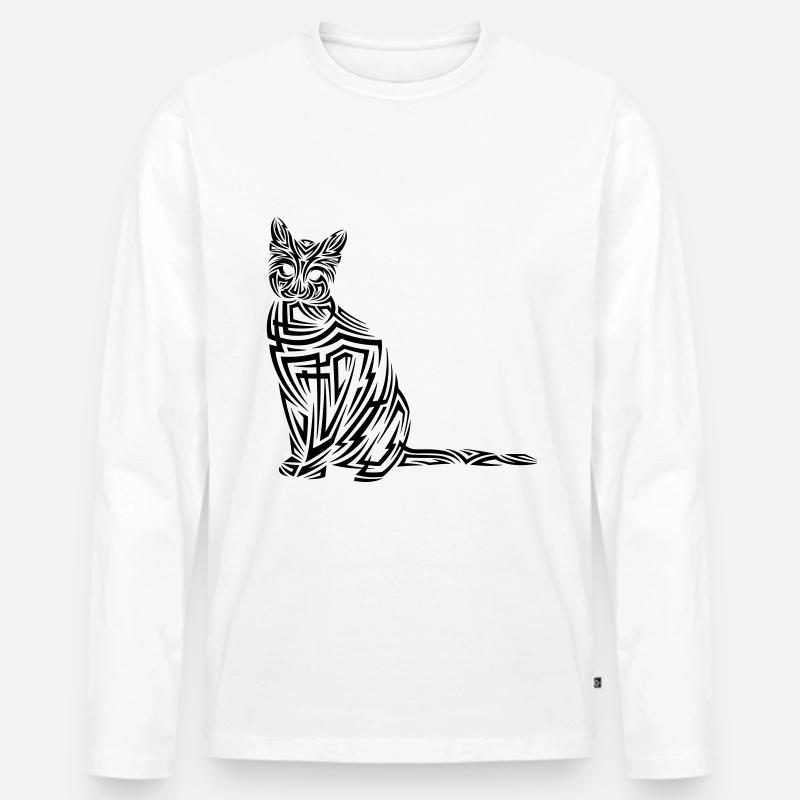 Katze Tribal Tattoo - Männer Premium Bio Langarmshirt - Weiß