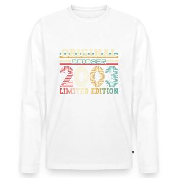 21e anniversaire Original Legend 2003 03 octobre - T-shirt manches longues Premium bio Homme - blanc - Devant - Nico (187cm)