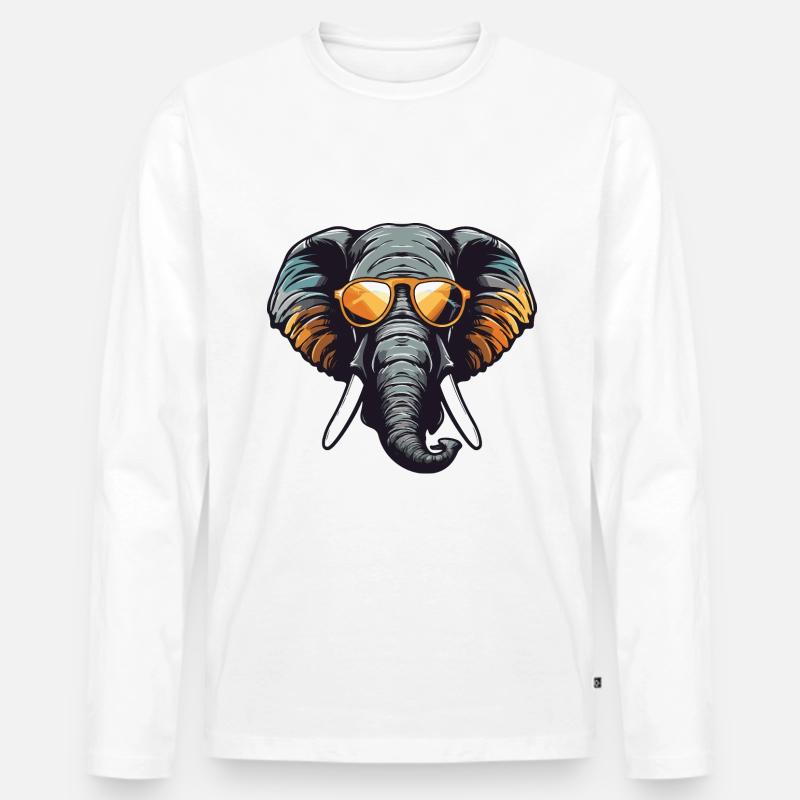 Elefant Kopf Porträt Cool - Männer Premium Bio Langarmshirt - Weiß