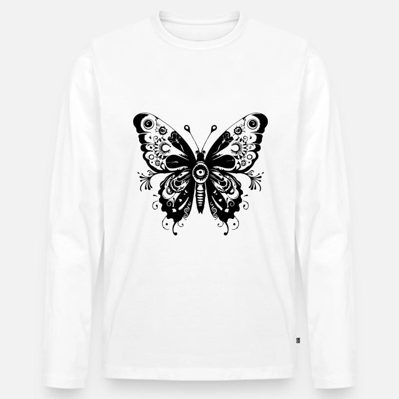 Schmetterling Mandala Boho - Männer Premium Bio Langarmshirt - Weiß