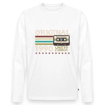 Cassette 35ème anniversaire Février 1990 Vintage 90's - T-shirt manches longues Premium bio Homme - blanc - Devant - Nico (187cm)