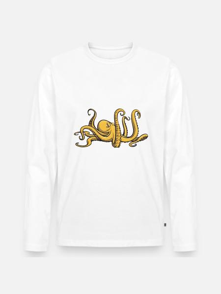 Oktopus - slap 8 people at once - saying - Männer Premium Bio Langarmshirt - Weiß