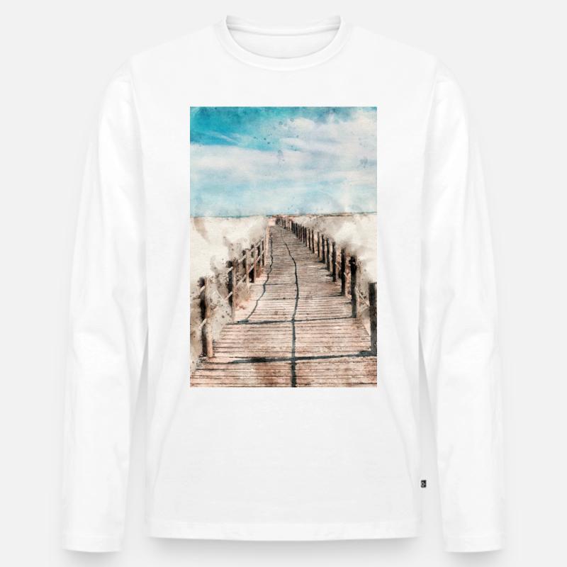 Poster Strand - Männer Premium Bio Langarmshirt - Weiß