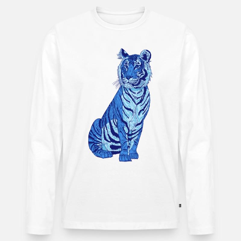 Tiger blau - Männer Premium Bio Langarmshirt - Weiß