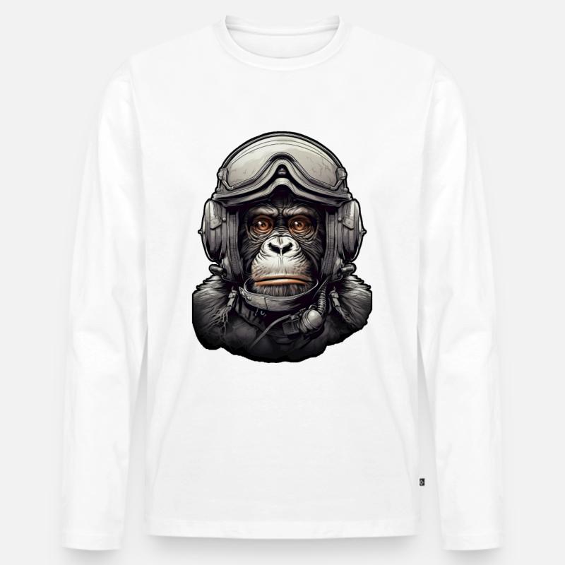 Pilot Monkey Digitale Kunst - Männer Premium Bio Langarmshirt - Weiß