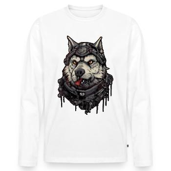 Hund Wolf Pilot, Science-Fiction, Digitale Illustration, - Männer Premium Bio Langarmshirt - Weiß - Vorne - Nico (187cm)
