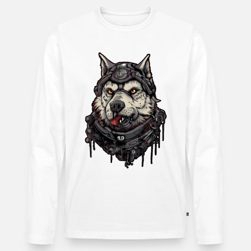 Hund Wolf Pilot, Science-Fiction, Digitale Illustration, - Männer Premium Bio Langarmshirt - Weiß