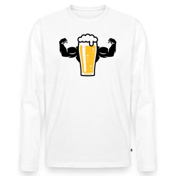 Powered By Beer! (Bier / Muskeln / L / 3C) - Männer Premium Bio Langarmshirt - Weiß - Vorne - Nico (187cm)