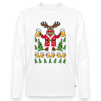 81 Hirsch Rudolph Deer Bier Beer Weihnachtsmann - Männer Premium Bio Langarmshirt - Weiß - Vorne - Nico (187cm)