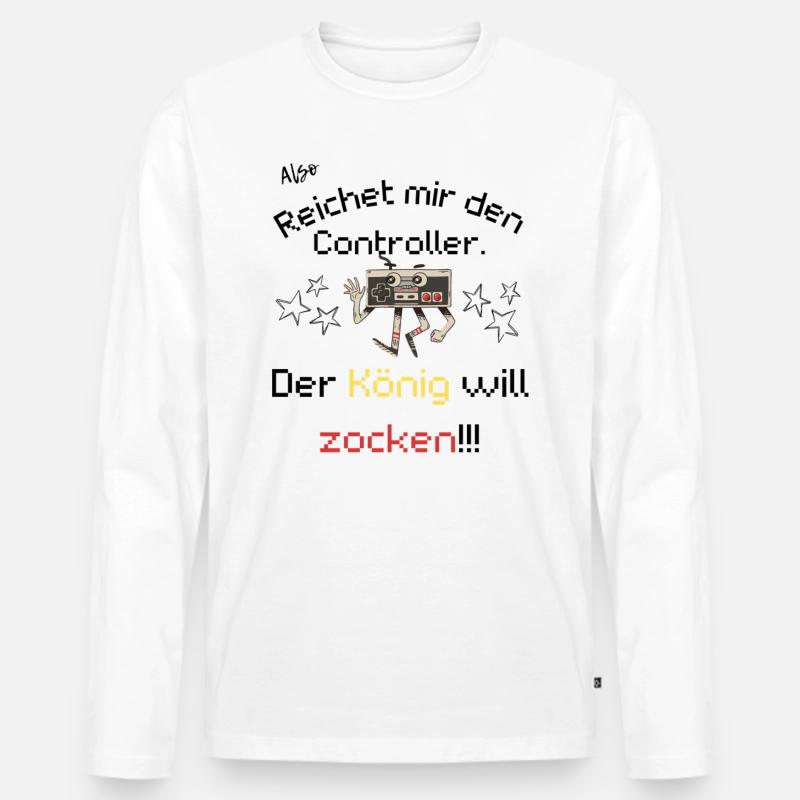 Der König will zocken - Männer Premium Bio Langarmshirt - Weiß