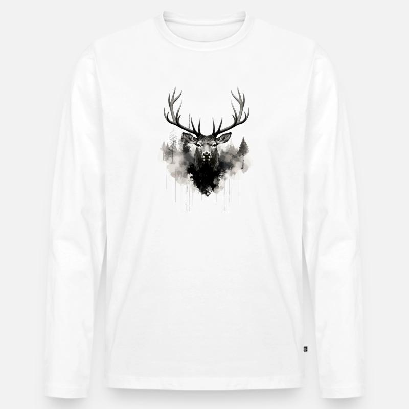 Hirsch - Männer Premium Bio Langarmshirt - Weiß