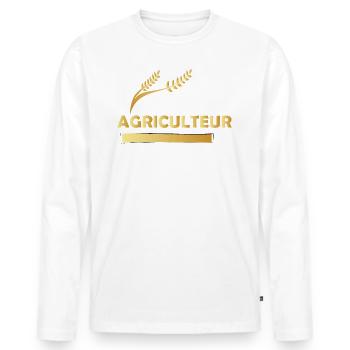 Agriculteur - Agriculture - Cadeau - Bientôt - T-shirt manches longues Premium bio Homme - blanc - Devant - Nico (187cm)