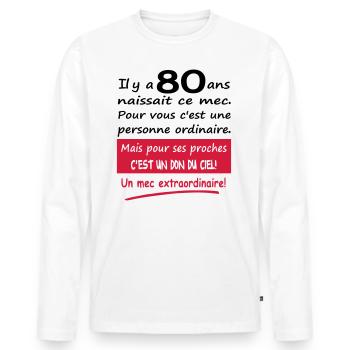 80 ans / anniversaire 80 ans / homme 80 ans - T-shirt manches longues Premium bio Homme - blanc - Devant - Nico (187cm)