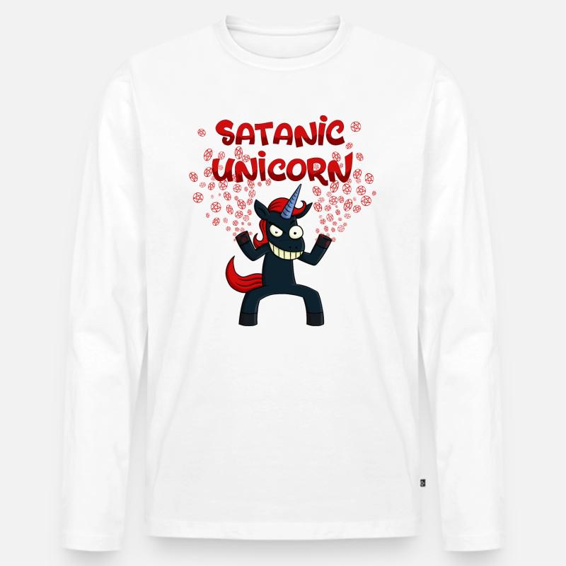 Satanisches Einhorn - Männer Premium Bio Langarmshirt - Weiß