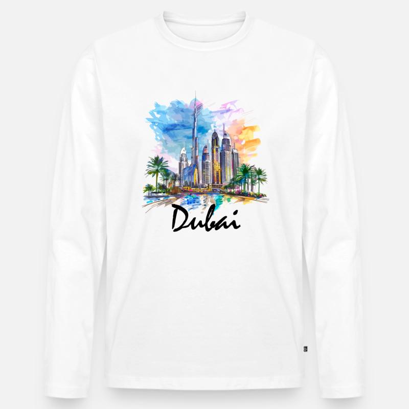 Dubai Skyline Arab Emirates - Männer Premium Bio Langarmshirt - Weiß