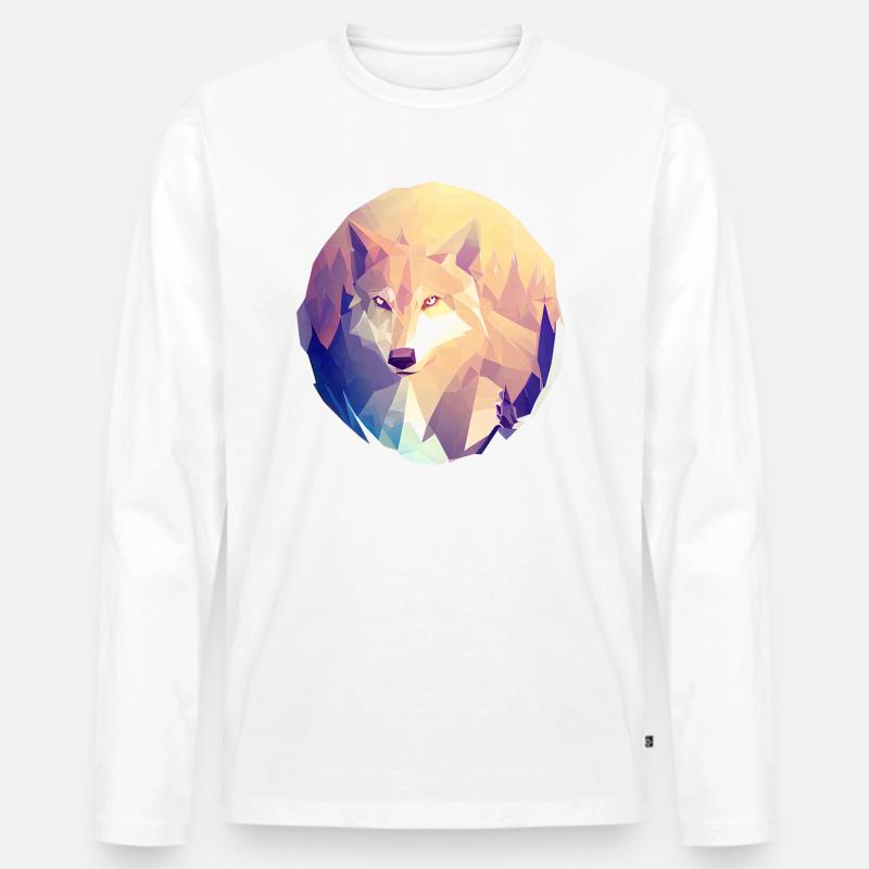 Wolf Polygon - Männer Premium Bio Langarmshirt - Weiß