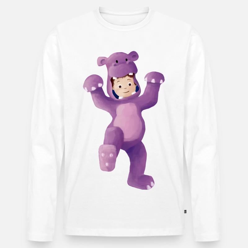 Junge als Nilpferd verkleidet - Männer Premium Bio Langarmshirt - Weiß