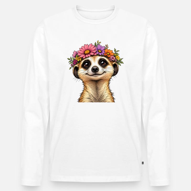 Erdmännchen mit Blumenschmuck - Männer Premium Bio Langarmshirt - Weiß