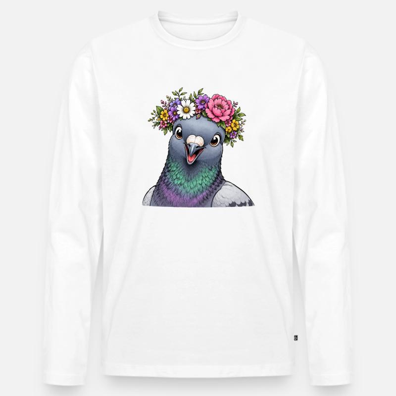 Taube mit Blumenschmuck  - Männer Premium Bio Langarmshirt - Weiß