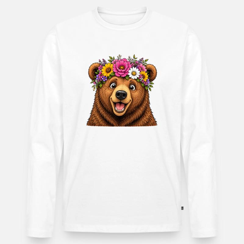 Bär mit Blumenschmuck - Männer Premium Bio Langarmshirt - Weiß