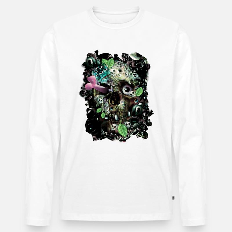 Skully Night - Männer Premium Bio Langarmshirt - Weiß