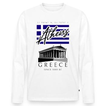 Athens Parthenon Greece Flag Travel Souvenir - Men's Premium Organic Long Sleeve Shirt - white - Front - Nico (187cm)