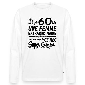 60 ans / anniversaire 60 ans / homme 60 ans - T-shirt manches longues Premium bio Homme - blanc - Devant - Nico (187cm)