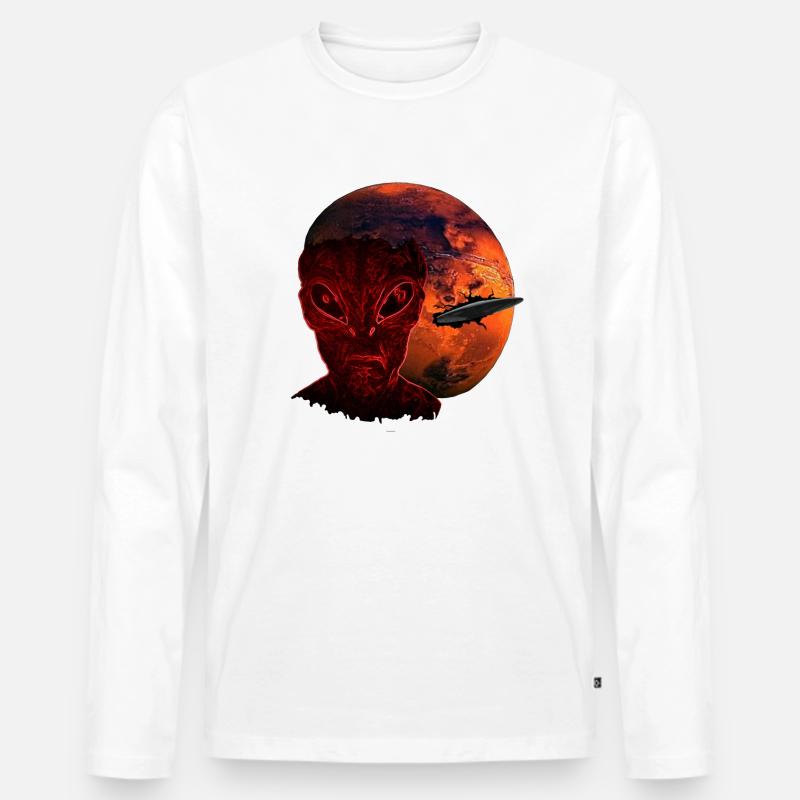 Alien &Mars mit UFO - Männer Premium Bio Langarmshirt - Weiß