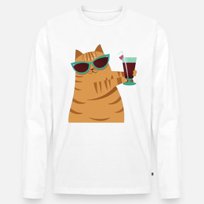 Cocktail Katze - Männer Premium Bio Langarmshirt - Weiß