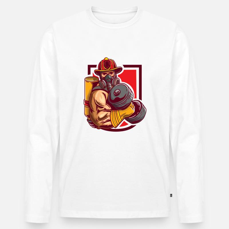 Feuerwehrmann Workout - Männer Premium Bio Langarmshirt - Weiß