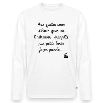 Éparpillé façon puzzle ! Les Tontons Flingueurs - T-shirt manches longues Premium bio Homme - blanc - Devant - Nico (187cm)