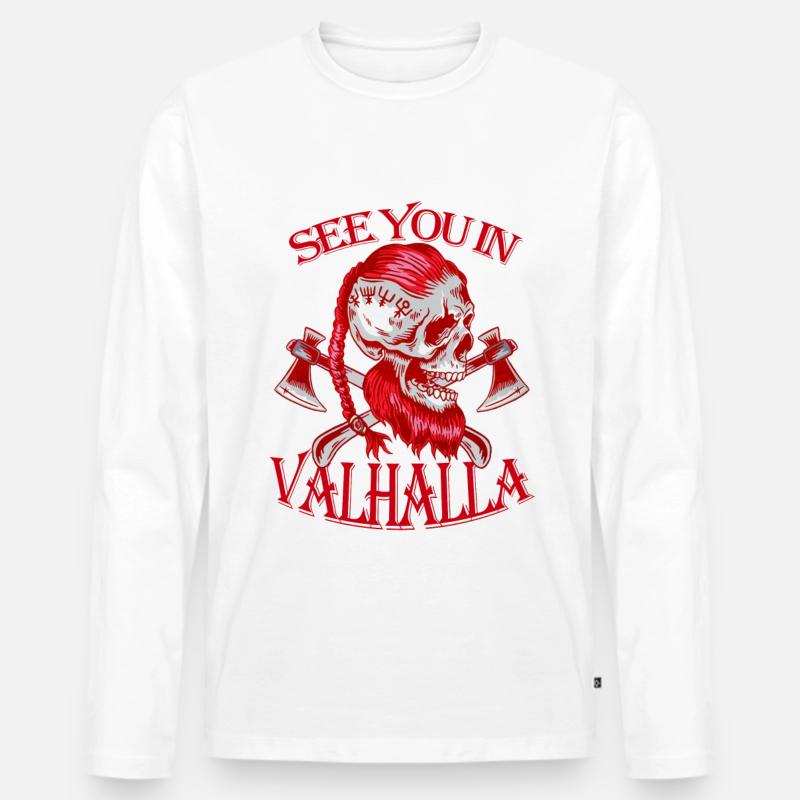SEE YOU IN VALHALLA - Männer Premium Bio Langarmshirt - Weiß