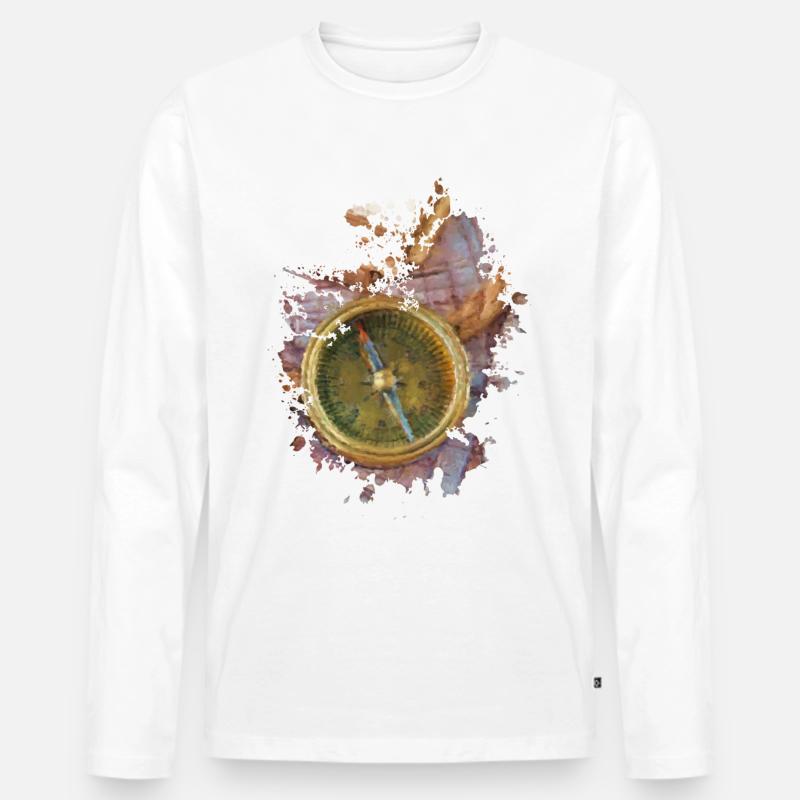 Kompass - Männer Premium Bio Langarmshirt - Weiß