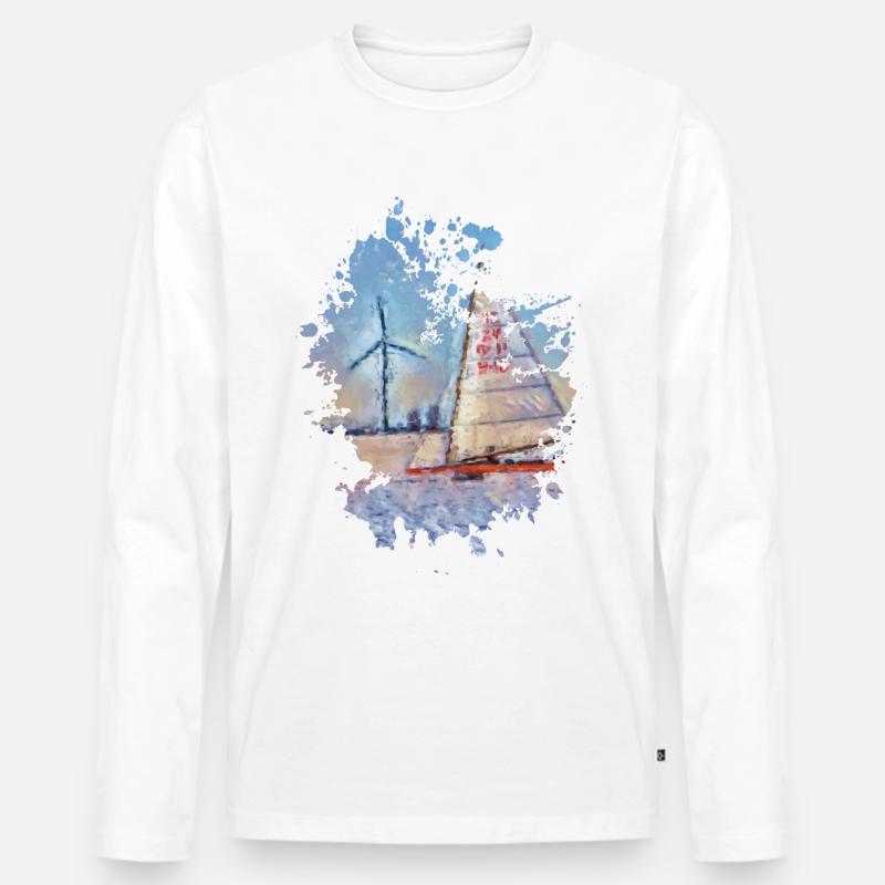 Segelboot - Männer Premium Bio Langarmshirt - Weiß