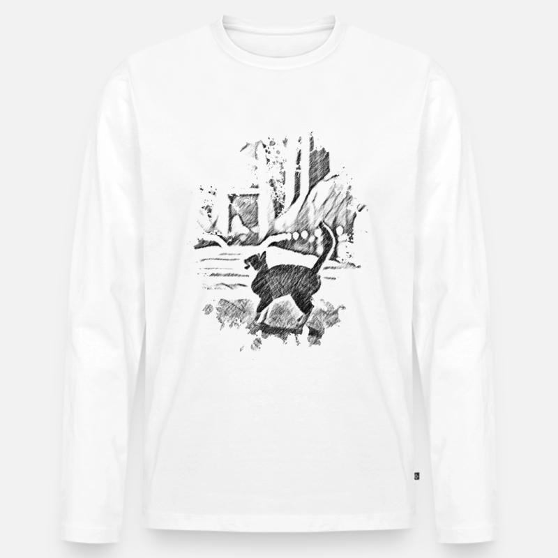 Gezeichnete Katze - Männer Premium Bio Langarmshirt - Weiß