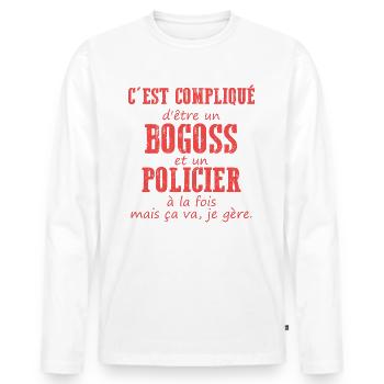 Bogoss et Policier je gère - T-shirt manches longues Premium bio Homme - blanc - Devant - Nico (187cm)