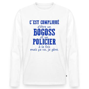Bogoss et Policier je gère - T-shirt manches longues Premium bio Homme - blanc - Devant - Nico (187cm)