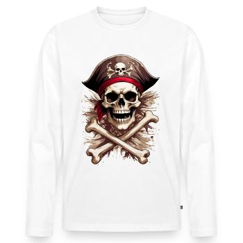 Pirate tête de mort skull Jolly Roger - Men's Premium Organic Long Sleeve Shirt - white - Front - Nico (187cm)