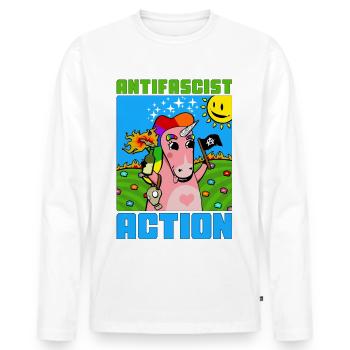 Antifascist Action (Unicorn) - Männer Premium Bio Langarmshirt - Weiß - Vorne - Nico (187cm)