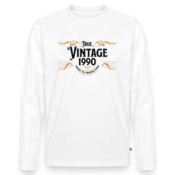 True Vintage 1990 Aged to Perfection Geschenkidee - Männer Premium Bio Langarmshirt - Weiß - Vorne - Nico (187cm)