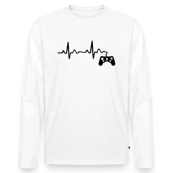 Contrôleur d'électrocardiogramme gamer gamer heartbeat drôle - T-shirt manches longues Premium bio Homme - blanc - Devant - Nico (187cm)